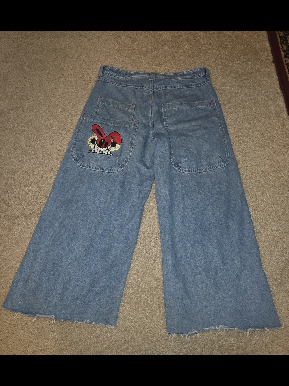 A-Lab Mens Jeans Retro Wide Baggy Y2K Embroidered Logo Size 36 Blue Denim Pants
